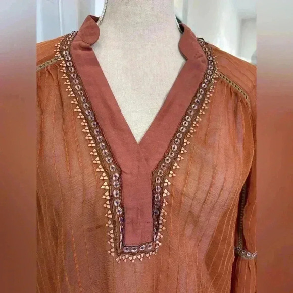 Anthropologie Blink London rust orange beaded bohemian top - Picture 5 of 12